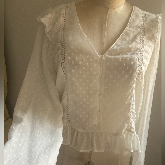 Zara White Ruffle Blouse - Picture 2 of 4